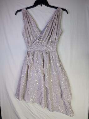 The Addison Story Lilac and Gold Metallic Asymmetric Ruffle Mini Dress